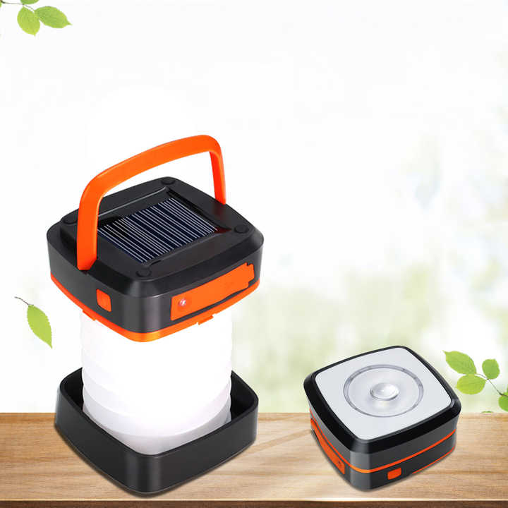 Danoz Camping - Orange Collapsible Portable Solar LED Camping Lantern with USB Charging