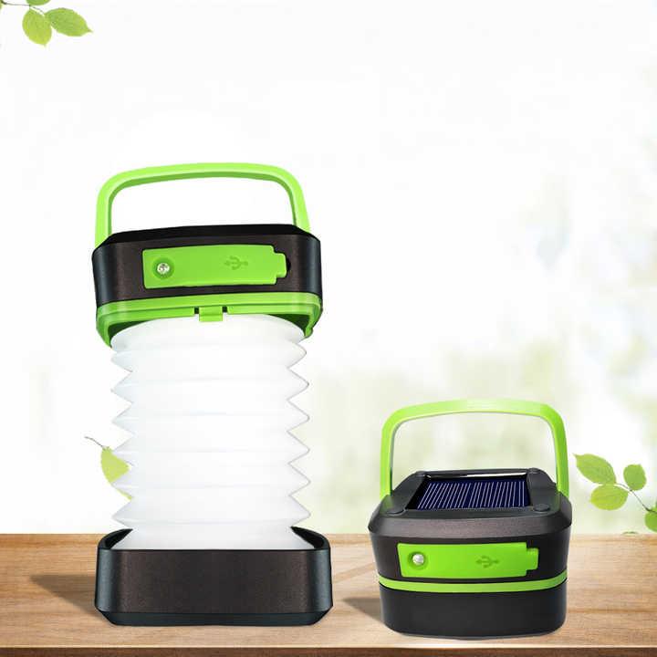 Danoz Camping - Green Collapsible Portable Solar LED Camping Lantern with USB Charging