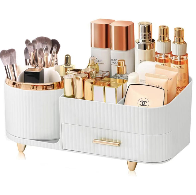 Danoz Beauty - White Rotating Makeup Organizer Box - Multi-Compartment Cosmetic Storage
