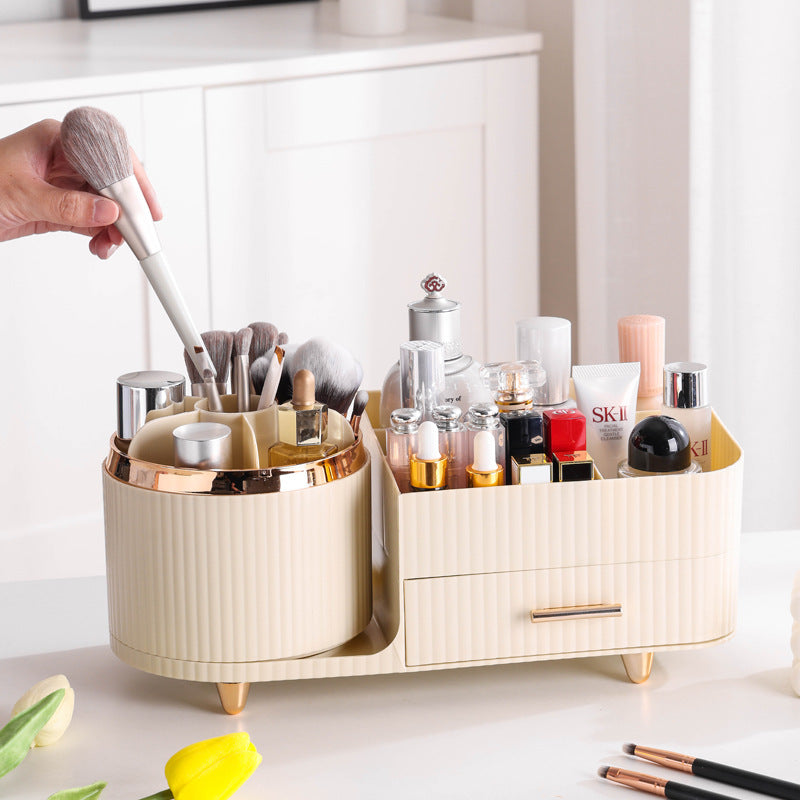 Danoz Beauty - White Rotating Makeup Organizer Box - Multi-Compartment Cosmetic Storage