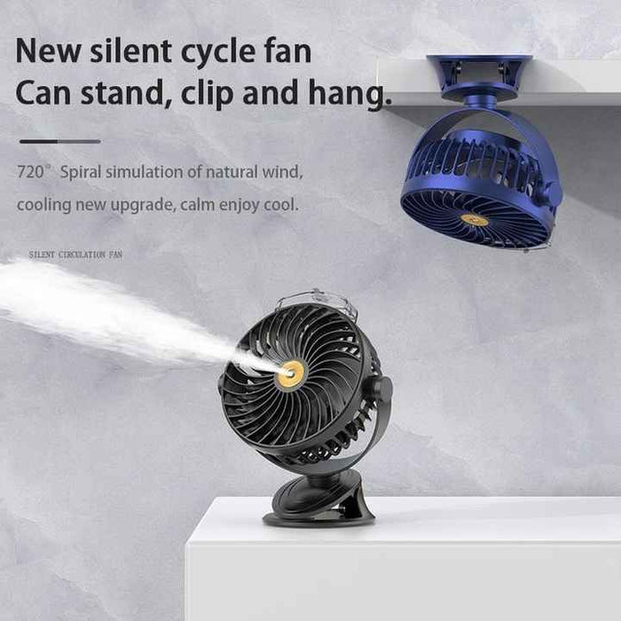 Danoz - White Portable Clip-On Mist Fan - Rechargeable Cooling Fan with Adjustable Spray Modes