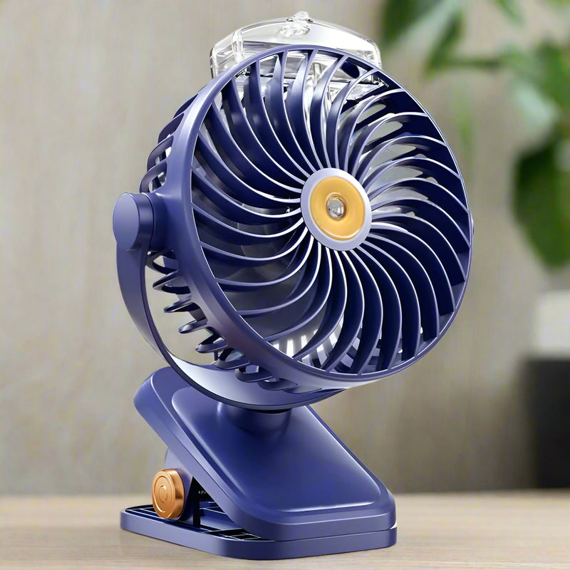 Danoz Direct - Blue Portable Clip-On Mist Fan - Rechargeable Cooling Fan with Adjustable Spray Modes