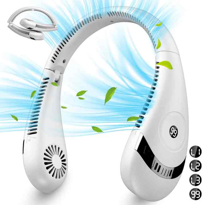 Danoz Smart - White Rechargeable 5000mAh Portable Neck Fan with 3-Speed Settings