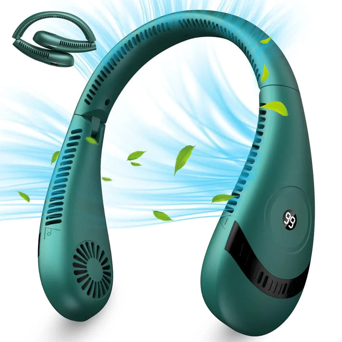 Danoz Smart - Green Rechargeable 5000mAh Portable Neck Fan with 3-Speed Settings