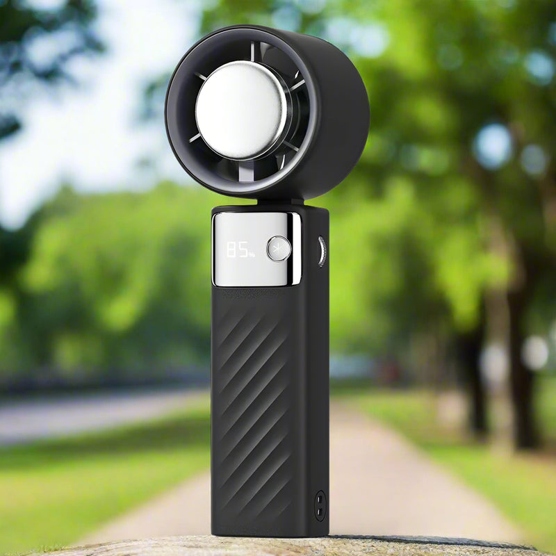 Danoz Smart - Black Portable Turbo Handheld USB Rechargeable Fan with Digital Speed Display - High-Speed Cooling Fan for Outdoor Use