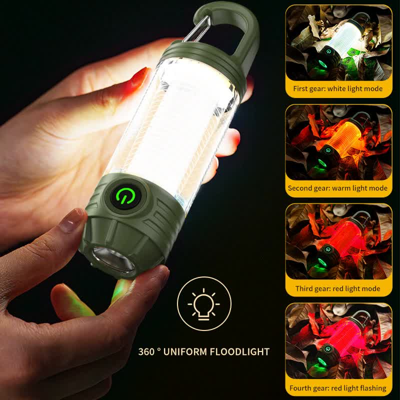 Danoz Camping - Khaki Portable Outdoor Camping Light with 6 Modes & Keychain Hook - Multi-Source Mini Flashlight, IPX4 Waterproof - Buy 1 Get 1 Free!