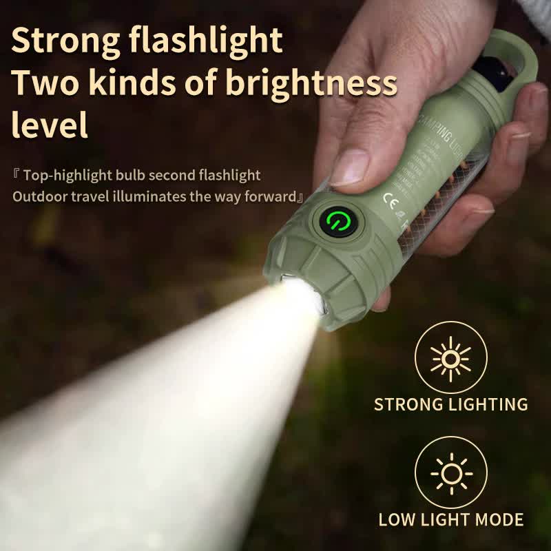 Danoz Camping - Khaki Portable Outdoor Camping Light with 6 Modes & Keychain Hook - Multi-Source Mini Flashlight, IPX4 Waterproof - Buy 1 Get 1 Free!