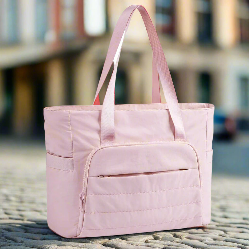 Danoz Fashion - Pink Versatile Women's Gym Tote Bag with Yoga Mat Strap - 18L Carryall, Fits 15.6 Laptop, Multi-Pocket Organizer