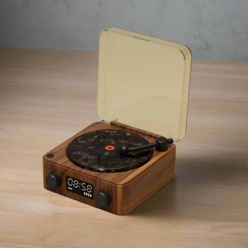 Danoz Direct - Wood Waves Retro Bluetooth Speaker Clock with Ambient Light Projector