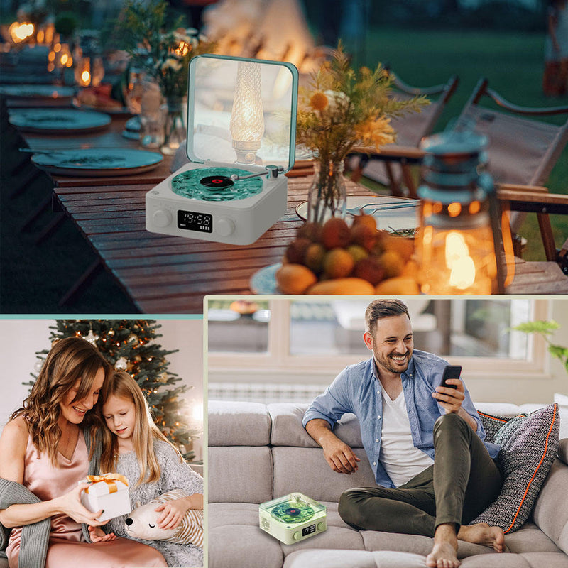 Danoz Direct - Wood Waves Retro Bluetooth Speaker Clock with Ambient Light Projector