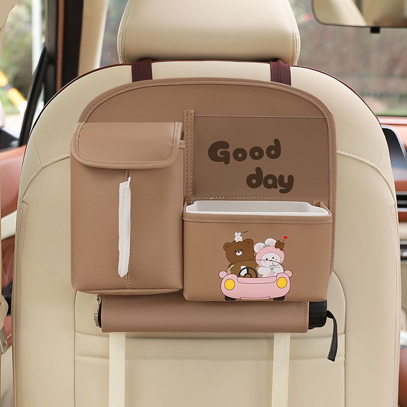 Danoz Direct - Car Seat Back Organizer with Practical design-Multi-Pocket Storage for Tissues and Gadgets-Cute bear(Brown)