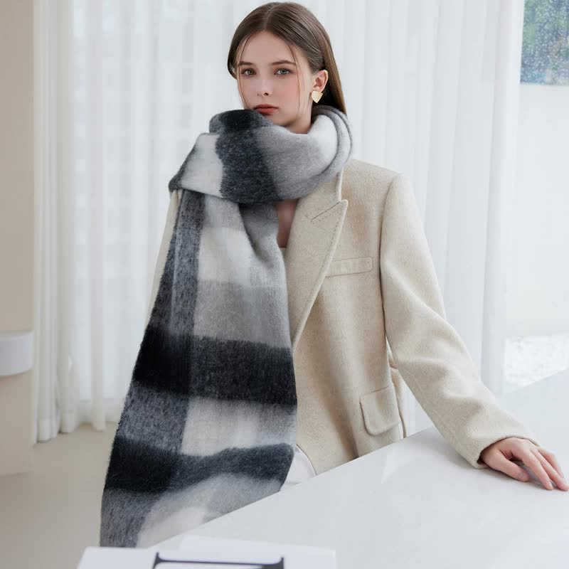 Danoz Fashion - Winter Luxe Warm Oversized Scarf-Cozy Thick Plaid Wrap, European Chic Style(Pink plaid)