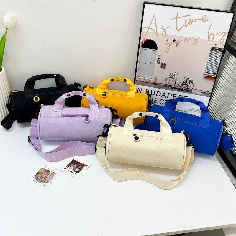 Danoz Fashion - Waterproof Oxford Cylindrical Travel Bag - Large Capacity Handbag with Shoulder Strap(Light Purple)