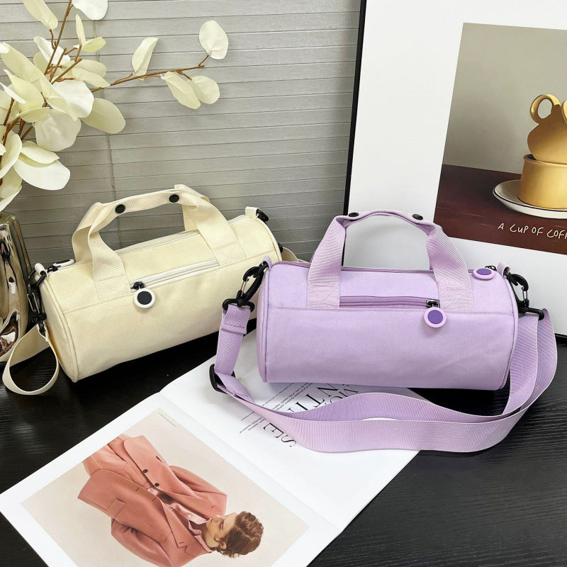 Danoz Fashion - Waterproof Oxford Cylindrical Travel Bag - Large Capacity Handbag with Shoulder Strap(Light Purple)