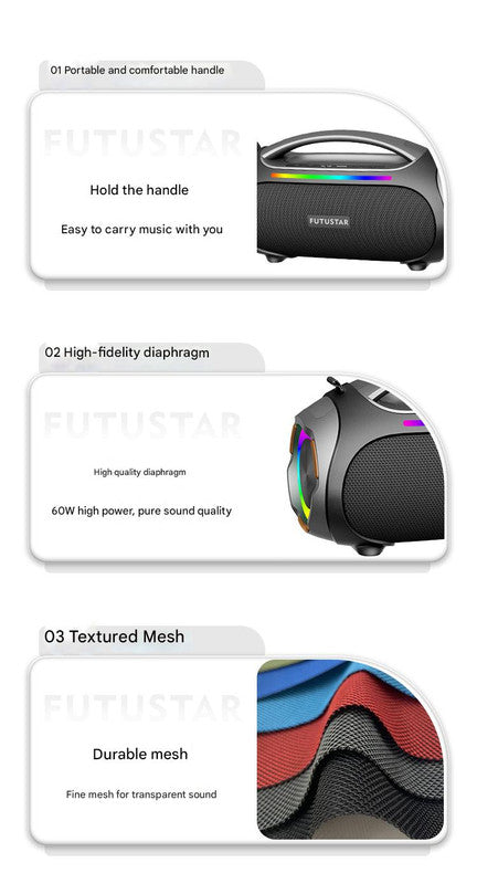 Danoz Direct - Portable Bluetooth 5.3 Speaker - 60W Powerful Sound, RGB Lights, Multiple Inputs(Green)