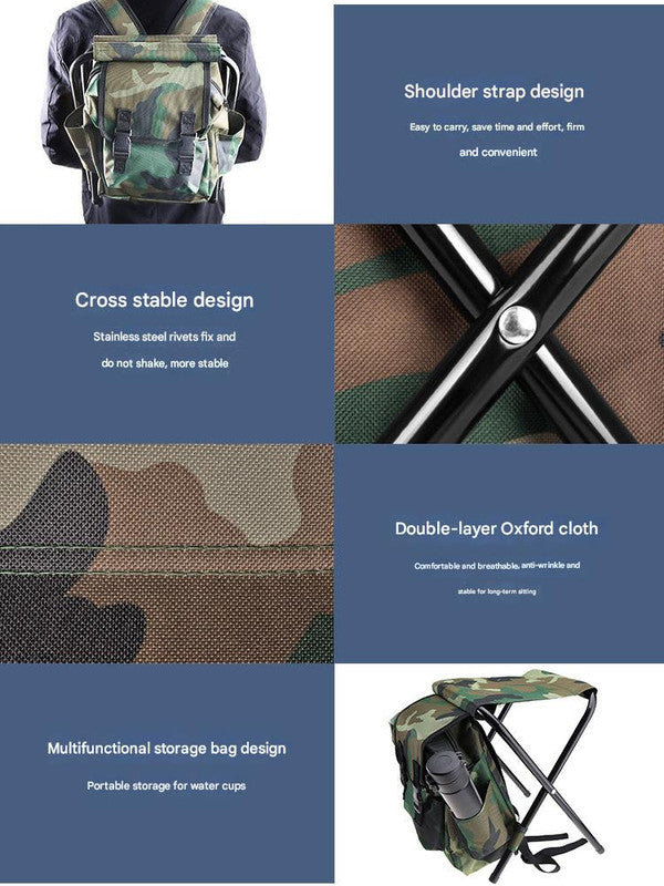 Danoz Outdoors - Folding Camo Backpack Stool - Portable Chair for Camping & Fishing