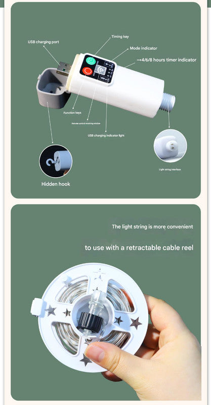 Danoz Camping - (100 lights in 10 meters color) Camping tent light kit - rechargeable power bank, spool light string, remote control