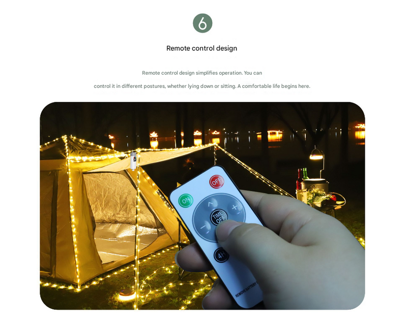 Danoz Camping - (100 lights in 10 meters color) Camping tent light kit - rechargeable power bank, spool light string, remote control