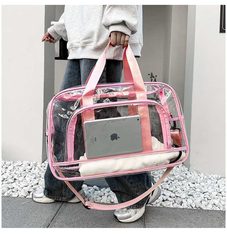 Danoz Fashion - Pink transparent Multi-Purpose Clear PVC Bag - Travel, Fitness, Storage Tote (50x32x18cm)