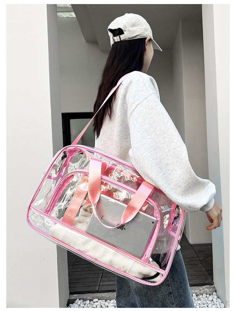 Danoz Fashion - Pink transparent Multi-Purpose Clear PVC Bag - Travel, Fitness, Storage Tote (50x32x18cm)