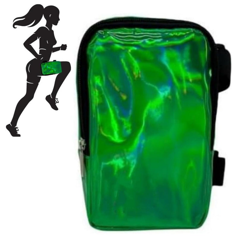 Danoz Fashion - Green Shiny Holographic Thigh Holster Bag - Hands-Free Festival & Hiking Gear