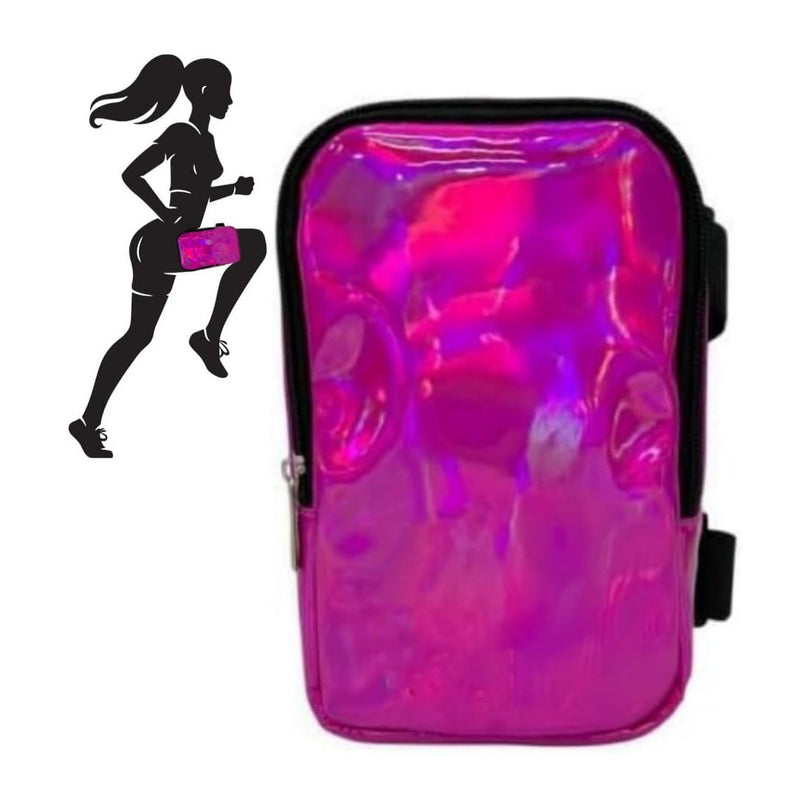 Danoz Fashion - Pink Shiny Holographic Thigh Holster Bag - Hands-Free Festival & Hiking Gear