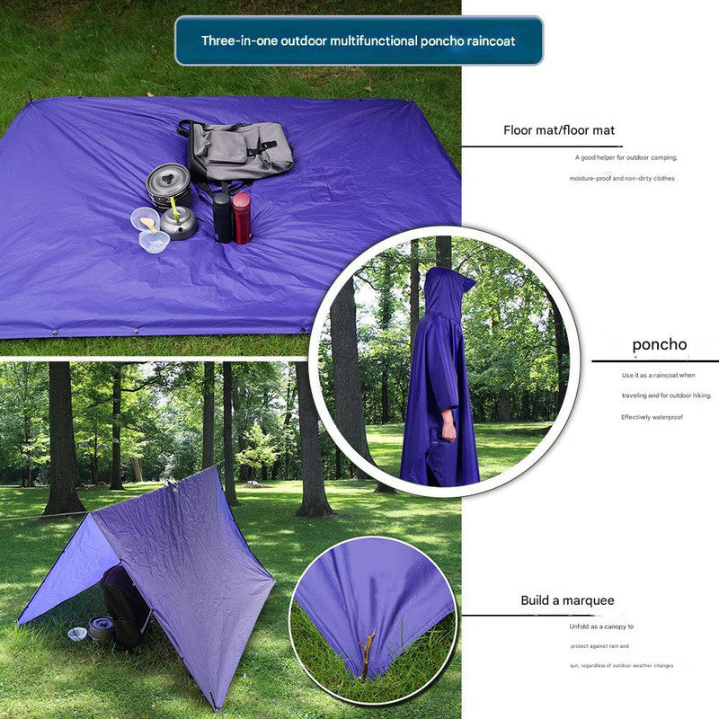 Danoz Outdoors - Blue Portable Outdoor Camping Poncho - Can be used as Raincoat, Tarp, Ground Cover (Polyester silver coated without pockets)