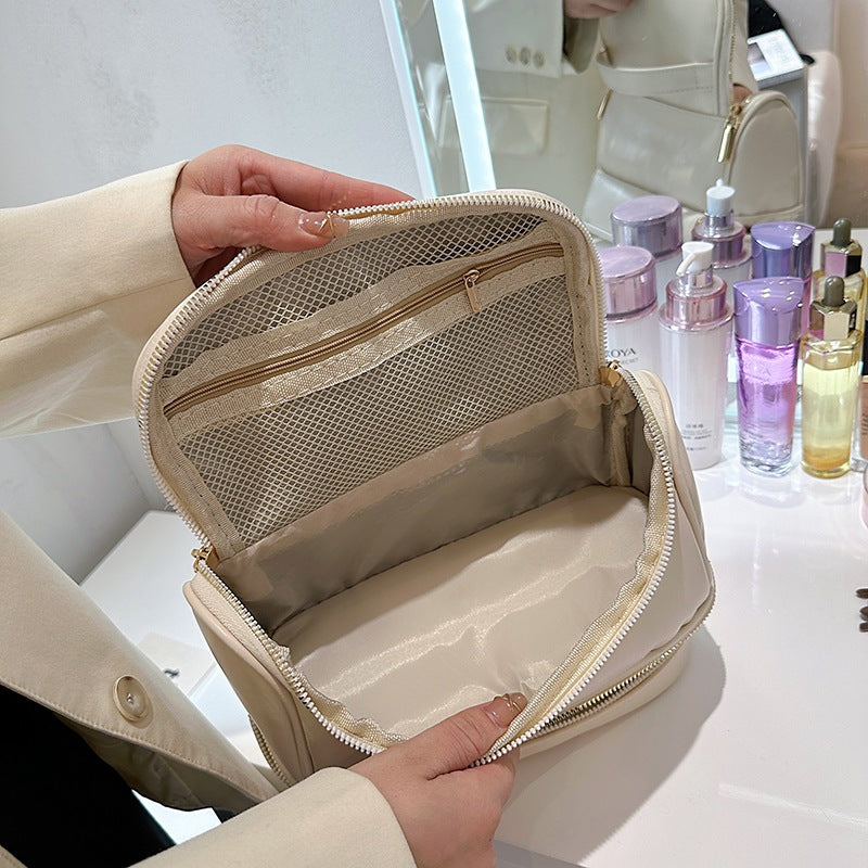 Danoz Fashion - Black Large Capacity Double Layer PU Leather Makeup Bag - Portable Travel Cosmetic Organizer Case