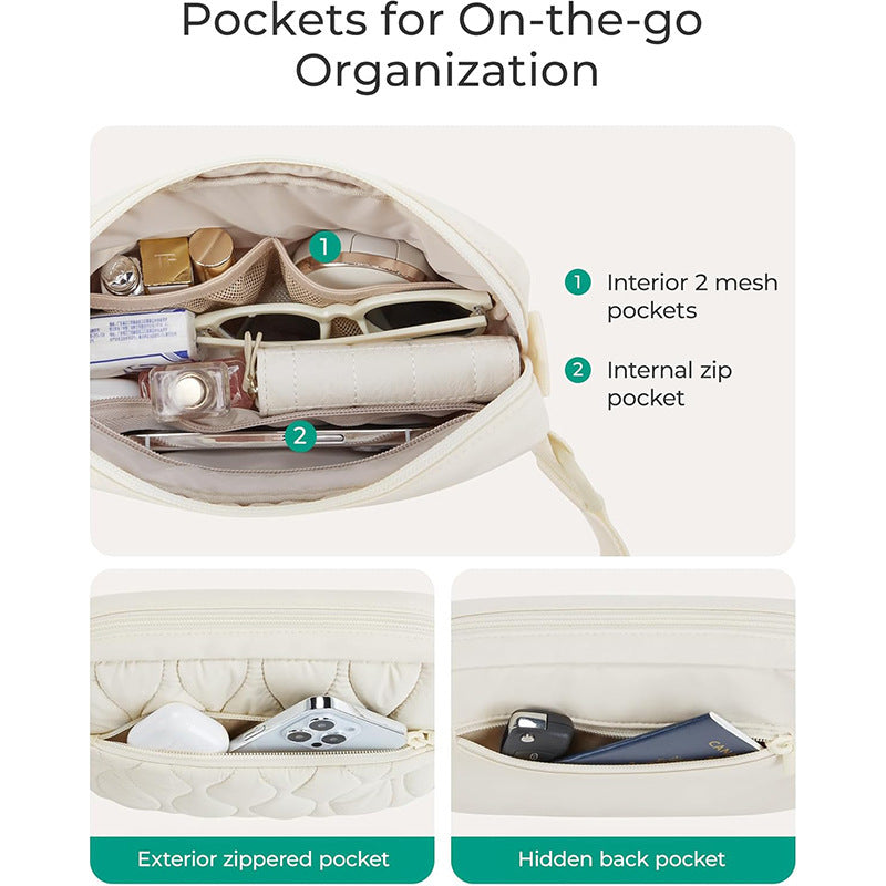 Danoz Fashion - Beige Stylish Quilted Belt Bag - Lightweight Nylon Crossbody Fanny Pack