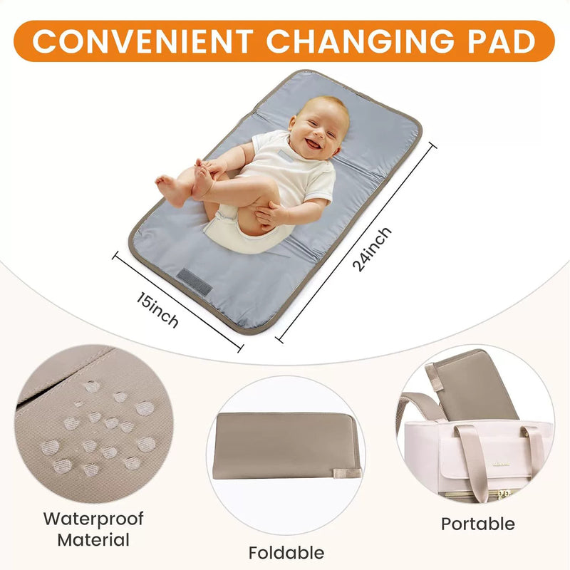 Danoz Fashion - Pink and Grey Stylish Nappy Bag Backpack - Multi-Functional Diaper Bag with Insulated Pockets, Changing Pad & Pacifier Case