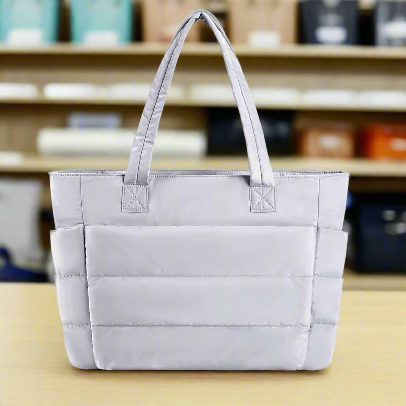 Danoz Fashion - Light Grey Large Capacity Nylon Tote Bag for Women - Fashionable Travel Shoulder & Crossbody Handbag