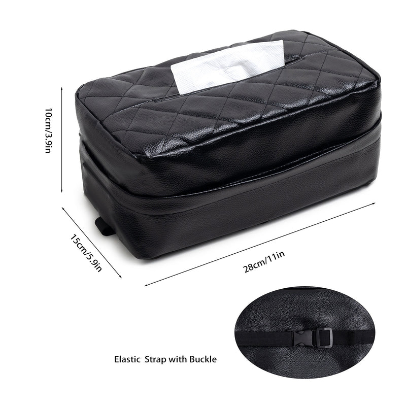Danoz Direct - Black Universal Leather Car Tissue Box Holder - Visor, Armrest & Seat Back Mount