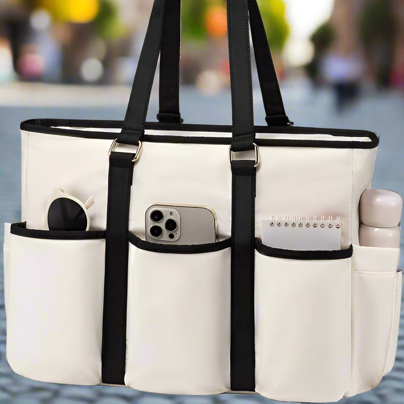 Danoz Fashion - White Women's Laptop Tote Bag - Professional Business Briefcase & Shoulder Handbag (Fits up to 15.6 Inch Laptop)