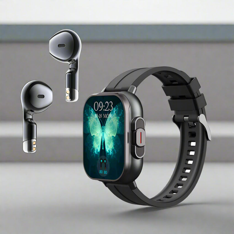 Danoz Smart - Black 2-in-1 Bluetooth Smartwatch with Integrated Earbuds for Sports