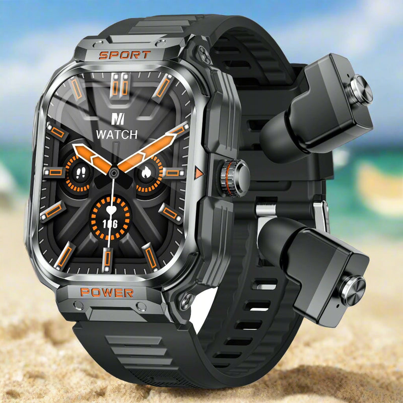 Danoz Smart - Black 2-in-1 Smartwatch with Earbuds and 2.01-Inch HD Screen for Sports