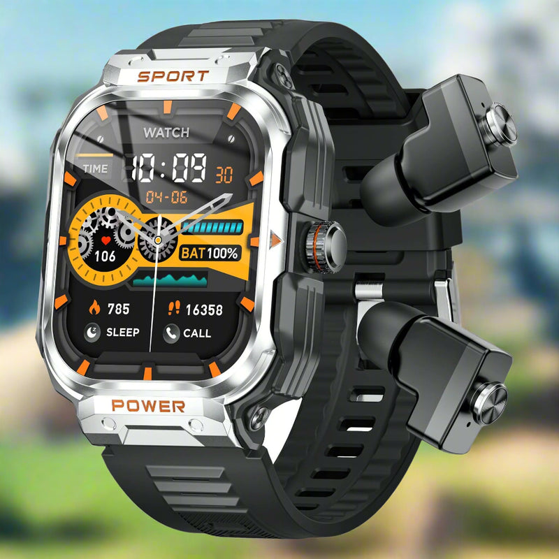 Danoz Smart - Silver 2-in-1 Smartwatch with Earbuds and 2.01-Inch HD Screen for Sports