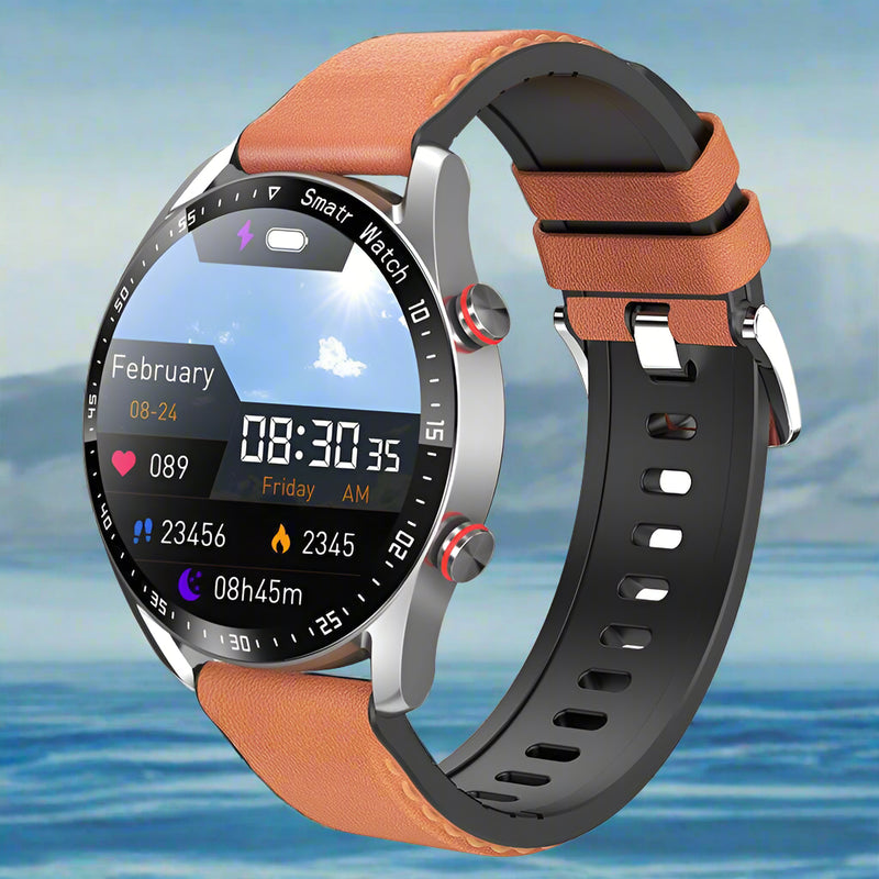 Danoz Smart - Silver Silicone +22MM Brown Mitsubishi Steel Strip Business Smartwatch with ECG and PPG Monitoring and Stainless Steel Strap