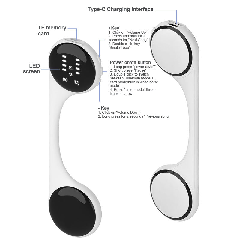 Danoz Smart - Under-Pillow Bone Conduction Sleep Speaker - Bluetooth 5.4, White Noise, TF Card, LED Display & Timer(White)