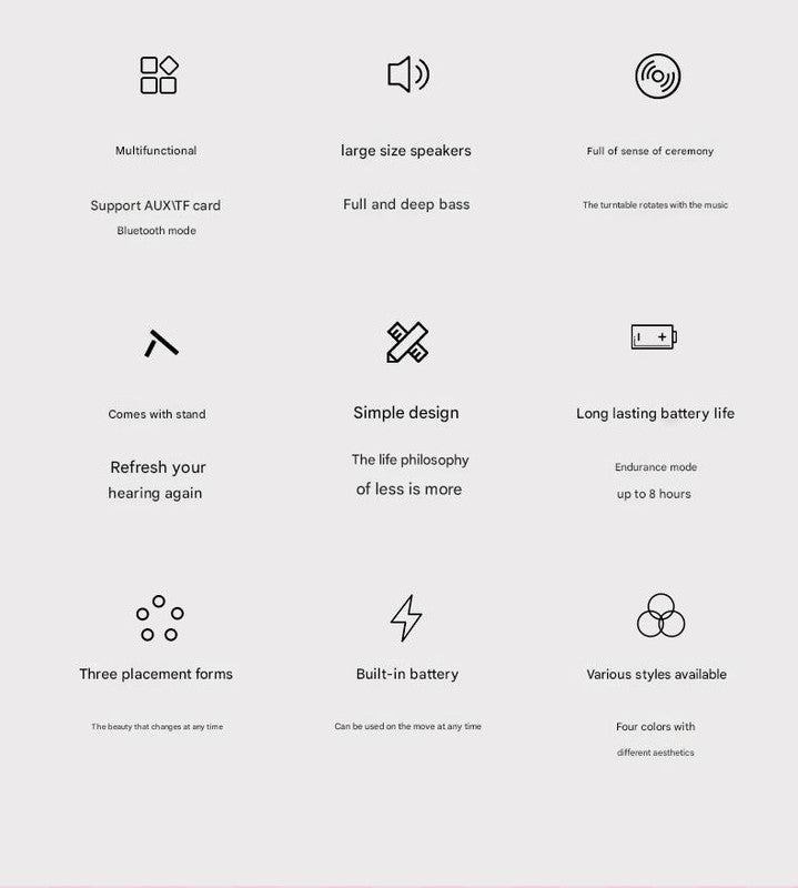 Danoz Smart - Retro Phonograph Bluetooth Speaker - Rotating Disc, Bluetooth 5.3, AUX/TF Card, 8H Playtime(Black and white)