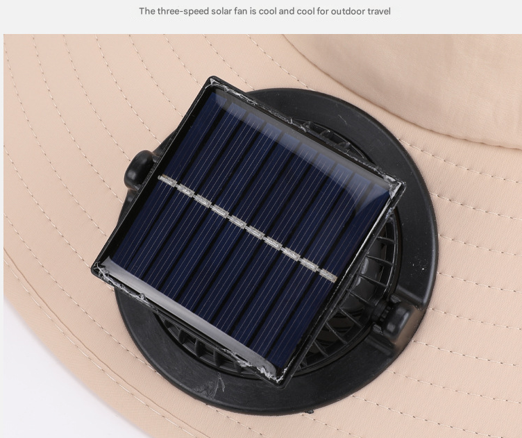 Danoz Outdoors - Khaki Outdoor Solar Fan Sun Hat - Large Brim Fishing Hiking Hat with Neck Cape