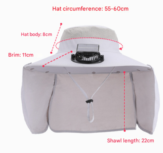 Danoz Outdoors - Khaki Outdoor Solar Fan Sun Hat - Large Brim Fishing Hiking Hat with Neck Cape