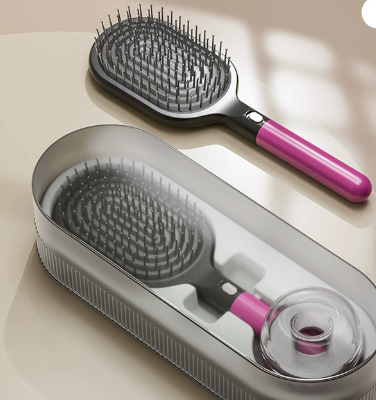 Danoz Hair - Rose Red Premium Self-Cleaning Hair Brush Set with Stand - Anti-Static Detangling & Scalp Massage Paddle Brush