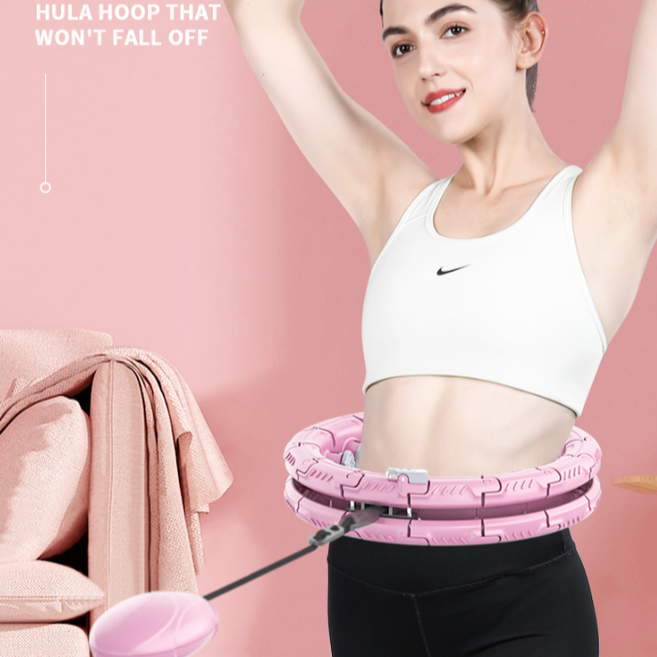 Danoz Fun - Light pink 21 Sections Adjustable Smart Hula Hoop with Weighted Ball - Never-Fall Fitness Ring with Massage Nodes for Core Training