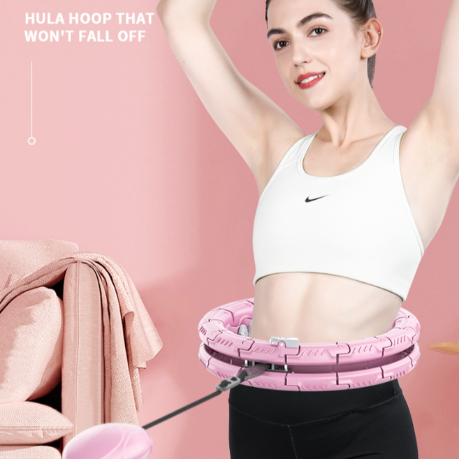 Danoz Fun - Rose Red 21 Sections Adjustable Smart Hula Hoop with Weighted Ball - Never-Fall Fitness Ring with Massage Nodes for Core Training
