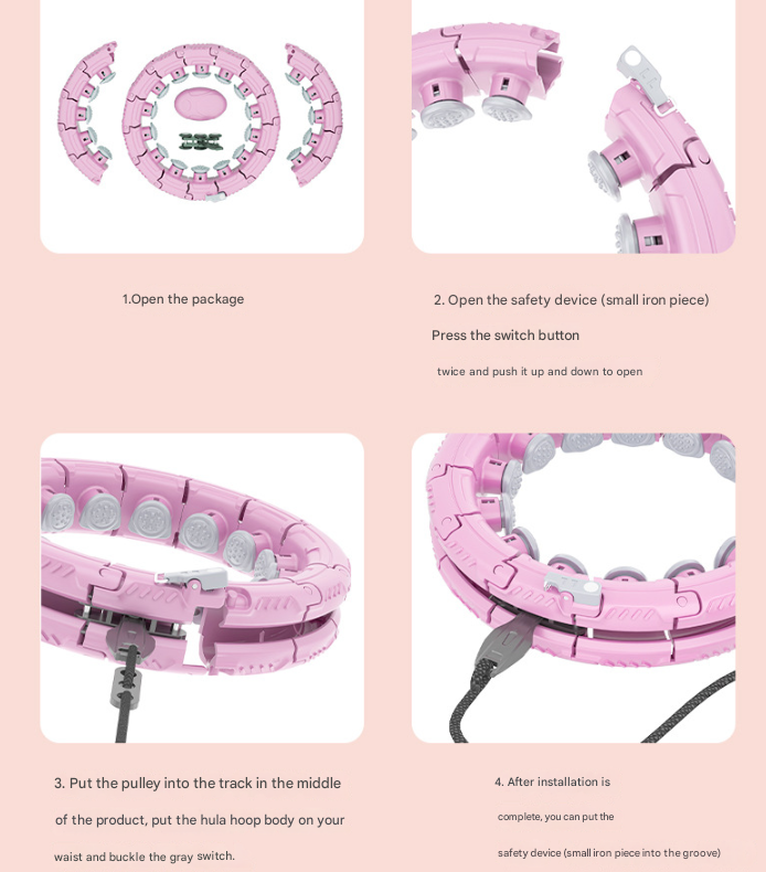 Danoz Fitness - Light pink 24 Sections Adjustable Smart Hula Hoop with Weighted Ball - Never-Fall Fitness Ring with Massage Nodes for Core Training