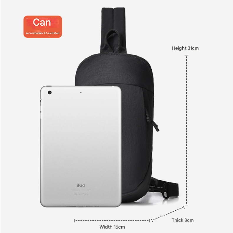 Danoz Fashion - Grey Minimalist Anti-Theft Sling Bag for Men & Women - Water-Resistant Crossbody Chest Pack, Fits 9.7-inch Tablet