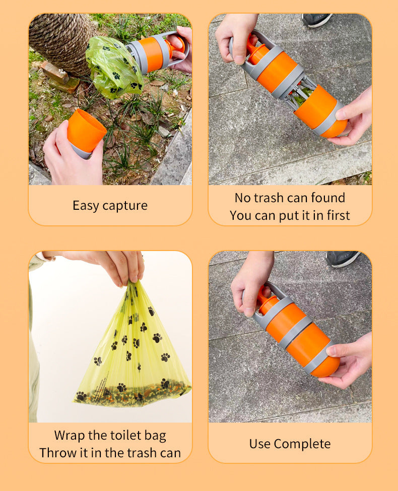 Danoz Pets - Orange and grey Hygienic Portable Dog Pooper Scooper with Integrated Bag Dispenser - Effortless Pet Waste Cleanup