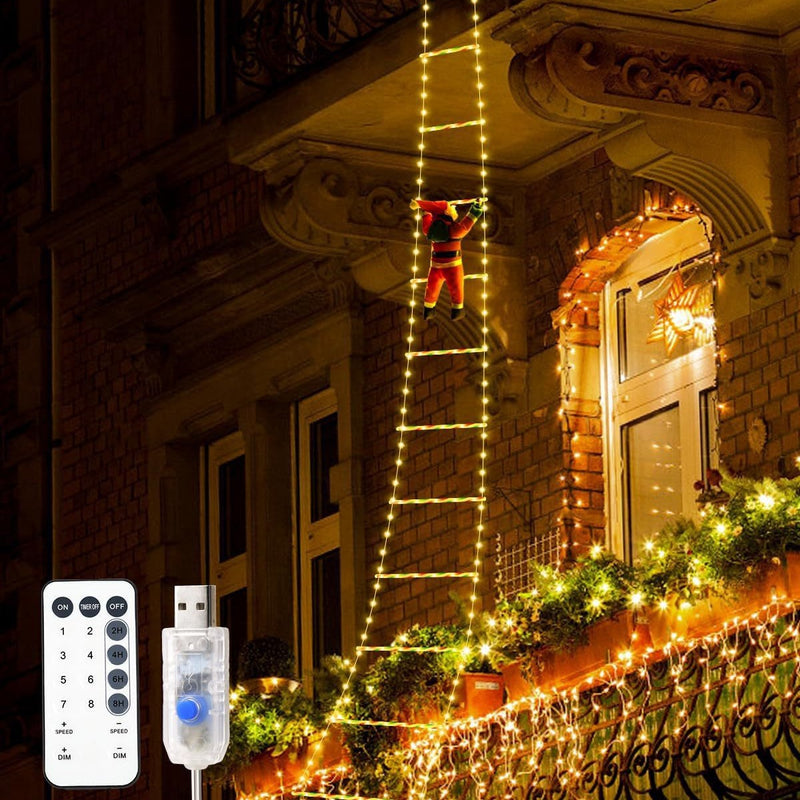 Danoz Xmas - Festive Climbing Santa LED Ladder Light - USB Powered Outdoor Christmas Hanging Decoration with Remote(1.7m)