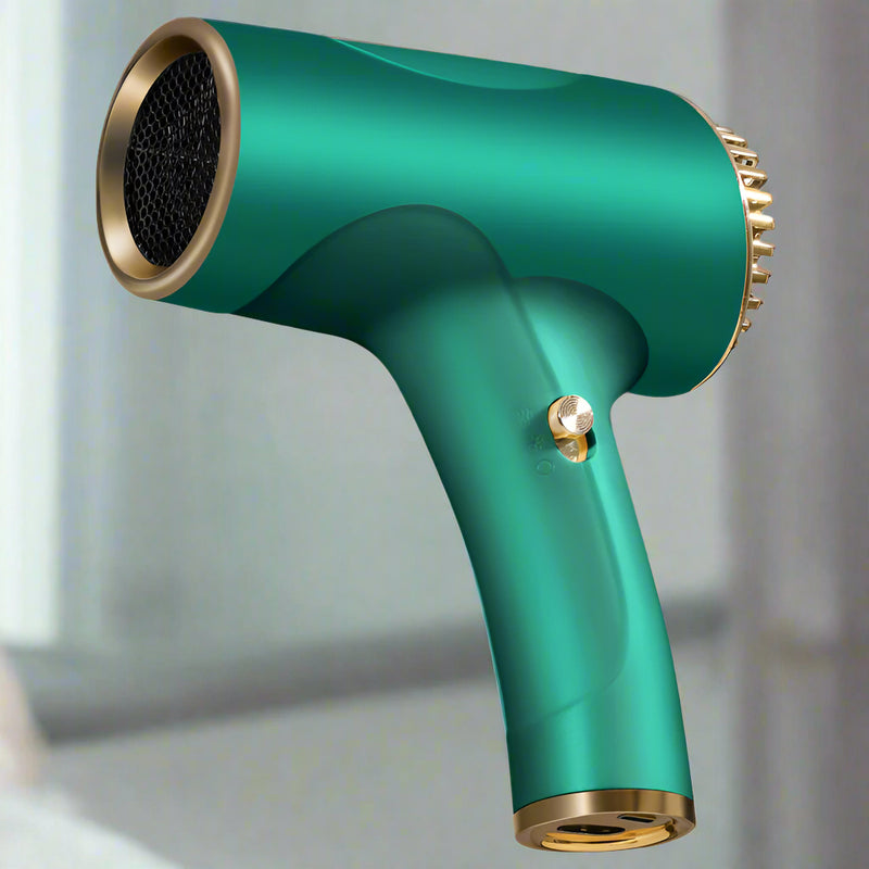 Danoz Beauty - Green Ultra-Lightweight Ionic Cordless Hair Dryer, USB Rechargeable Portable Blow Dryer with Cool Air for Travel & Home