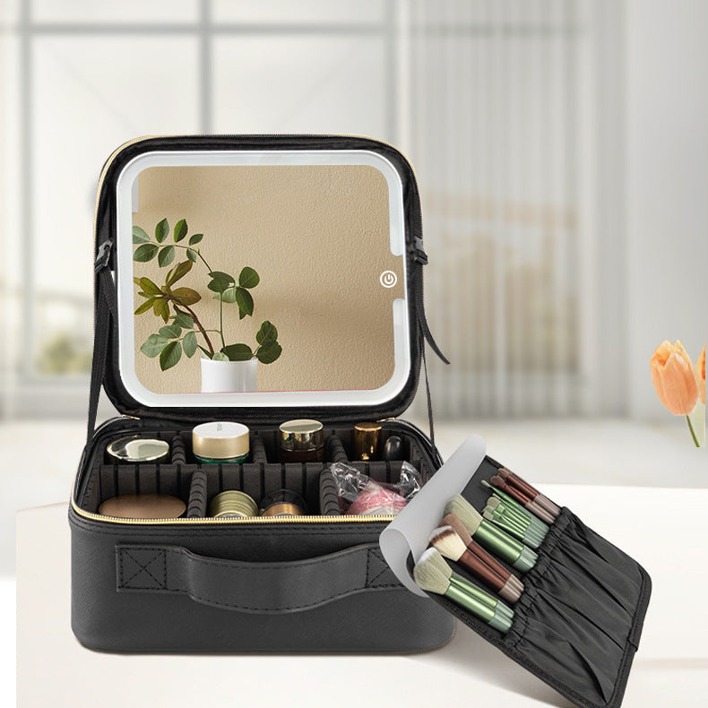 Danoz Beauty - Travel Makeup Case with LED Lighted Mirror - Adjustable Dividers & Brush Holder(black)